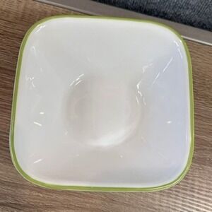 Cereal Bowl Corelle Vitrelle 2 White Green Rim Square 6.5" USA Made Glassware